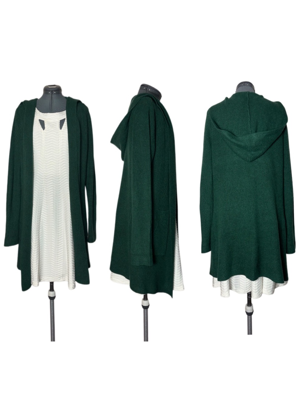 Cyrus Open Front Hooded Cardigan Sweater w/pockets Dark Green Women's Size Large